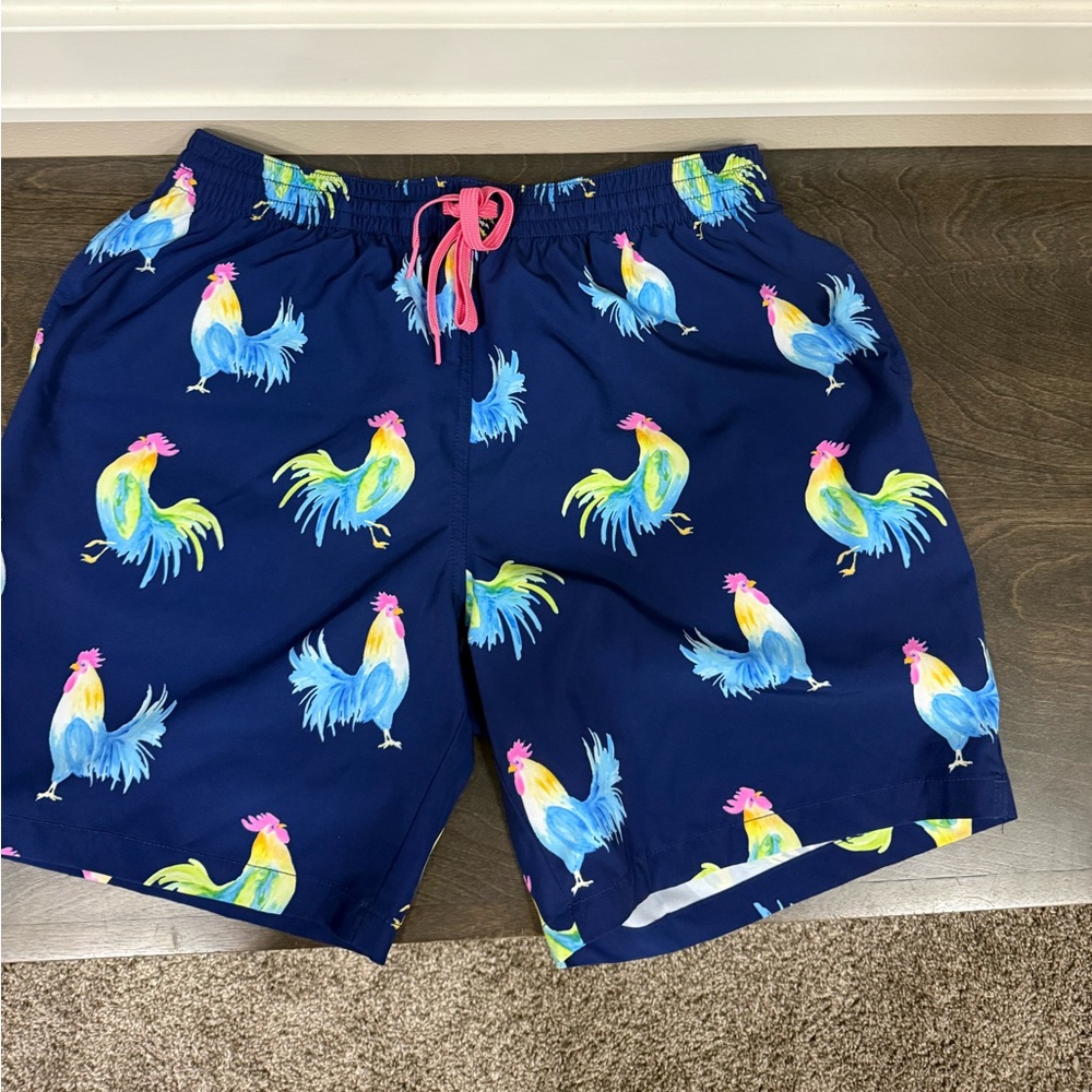 Colorful Rooster Print Swim Shorts